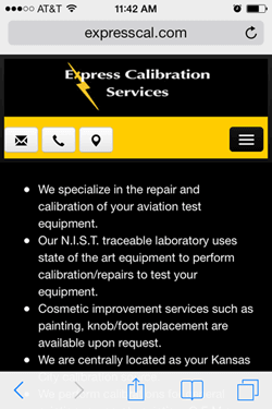 mobile screenshot of Express Calibration Services